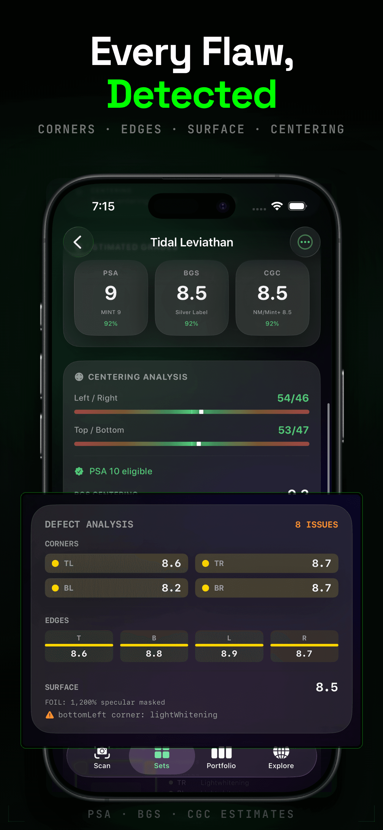 Every flaw detected with PSA BGS CGC grade estimates