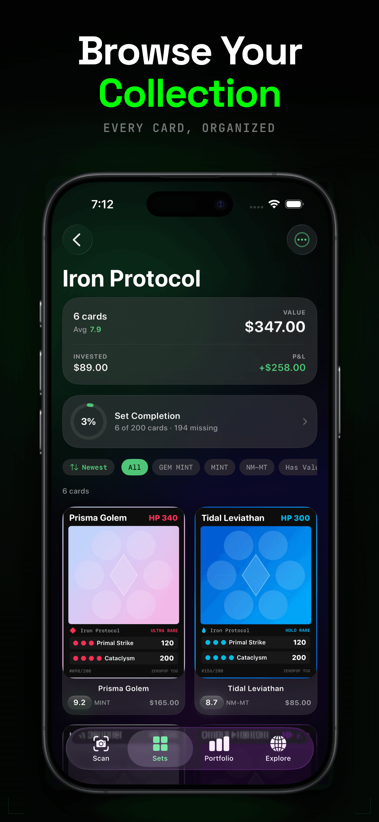 Browse your collection with every card organized